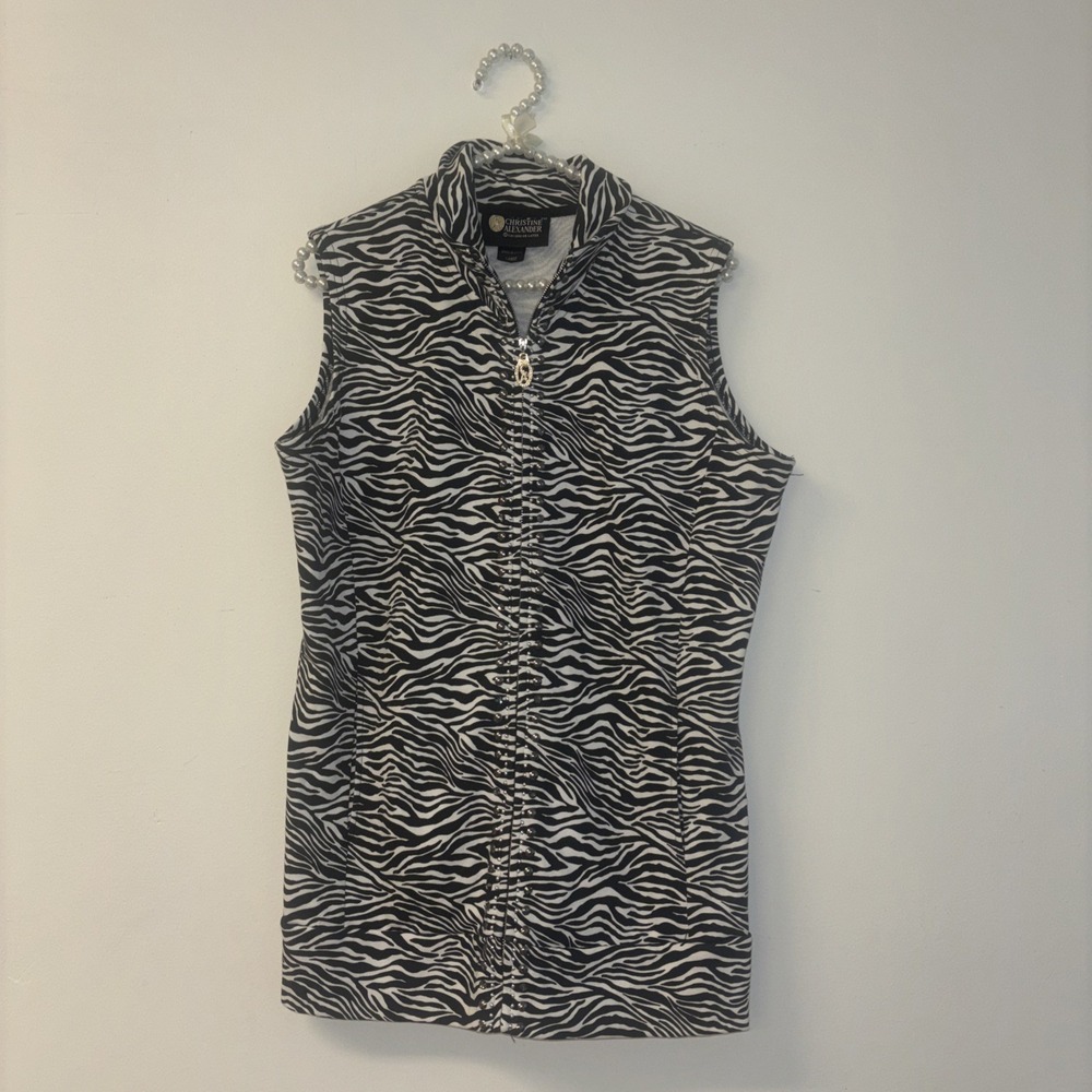 CHRISTINE ALEXANDER Zebra Vest Sz Lg Rhinestone Swarovski Chrystal Detail Safari